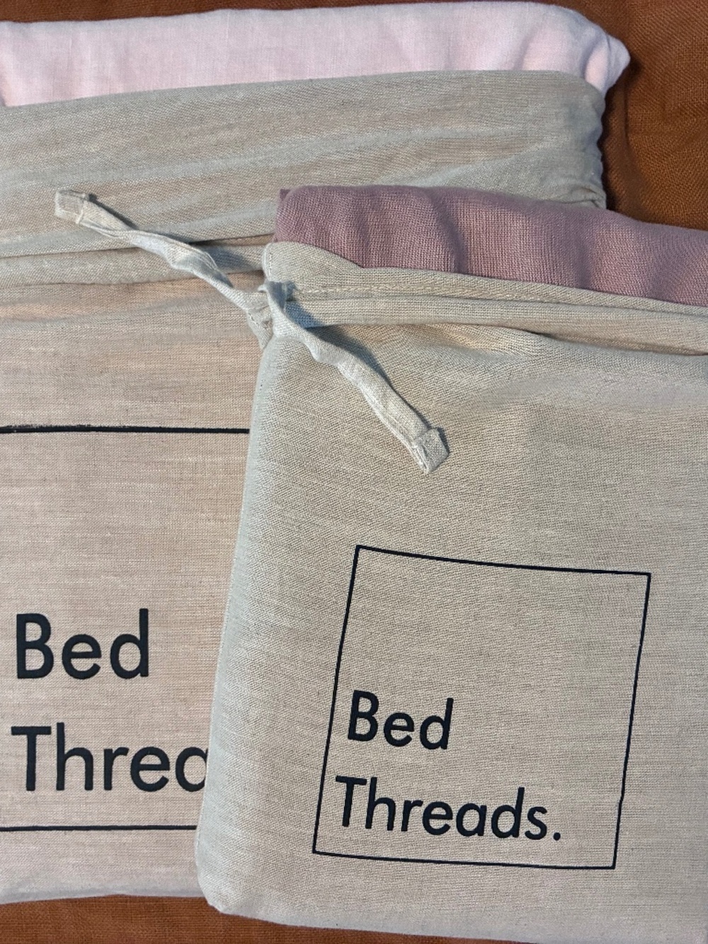 NWT Bed Threads 100% Flax Linen Rosewater FLAT Sheet Lavender Pillowcases KING
